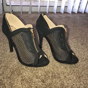 Black Mesh Zipper Heels